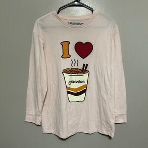 Maruchan Graphic Tee Kids XL 14 Pink I Heart Ramen Long Sleeve Foodie Comfort